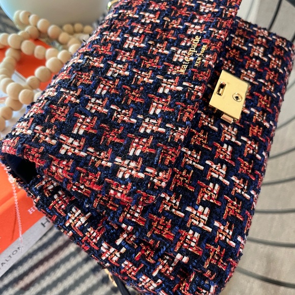 KATE SPADE NEW YORK Carlyle Tweed Medium Flap 2-way convertible bag. NWOT. - Picture 4 of 15
